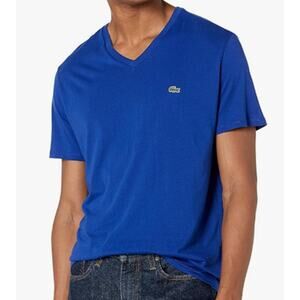 Lacoste Men's Short Sleeve V-Neck Pima Cotton Jersey T-Shirt, Prussian Blue S